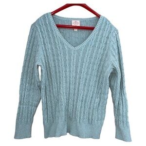 St. John’s‎ Bay Women’s Cable Knit Sweater V Neck Aqua Plus Size 2X